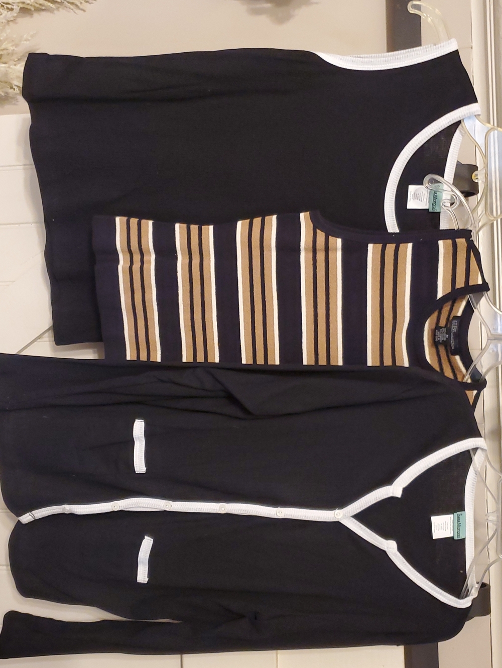 Black Tank, Striped Knit Tank & Black Cardigan Set